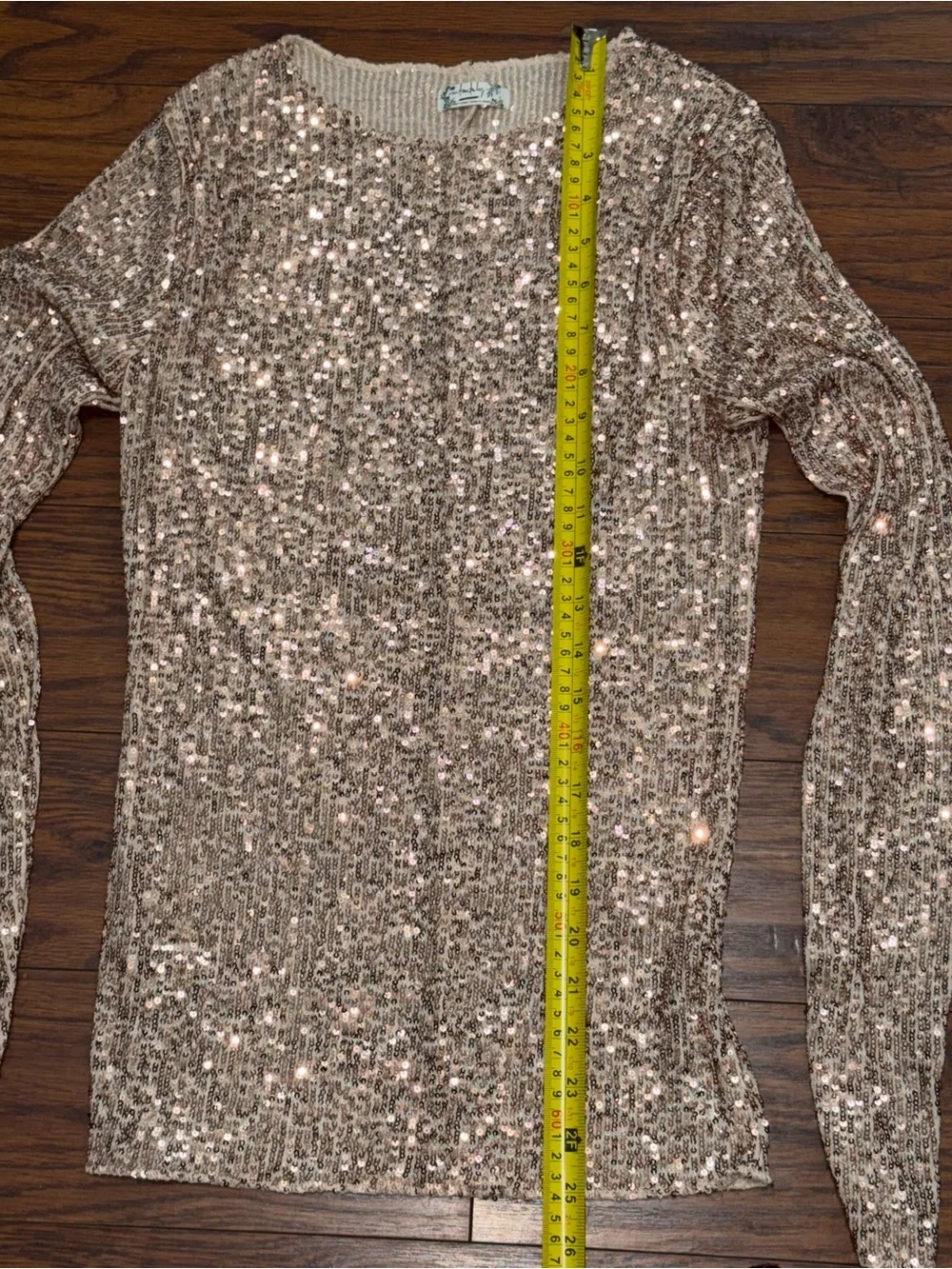 Free People Intimately Gold Sequin Long Sleeve Shirt Top Size Small Glam Party - Picture 3 of 5